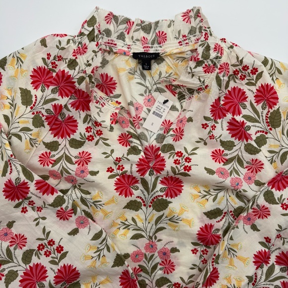 Talbots Side Button Ditsy Trail Blouse, Floral Pink Stripe Accent Size Small - Picture 5 of 15